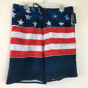 Burnside Men Stretch Flag Board Shorts Swim Trunks